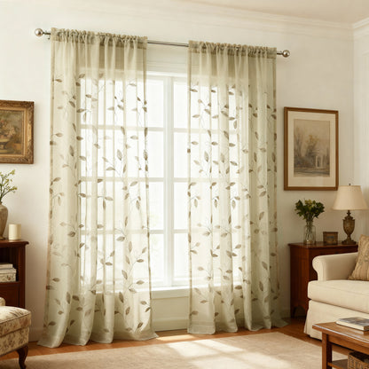 Custom-Made Leaf Embroidered Sheer Curtains