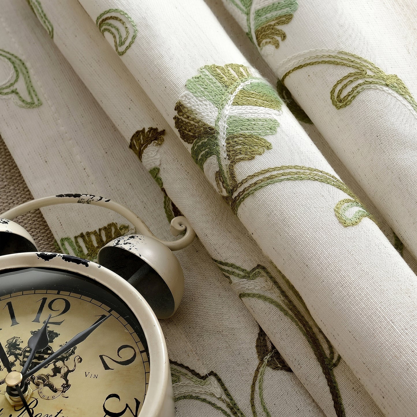 Custom-Made Botanical Vine Embroidered Room Darkening Curtains
