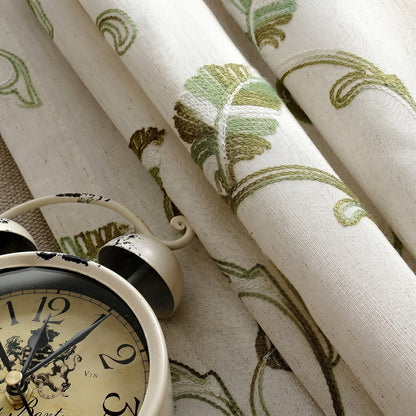 Custom-Made Botanical Vine Embroidered Room Darkening Curtains