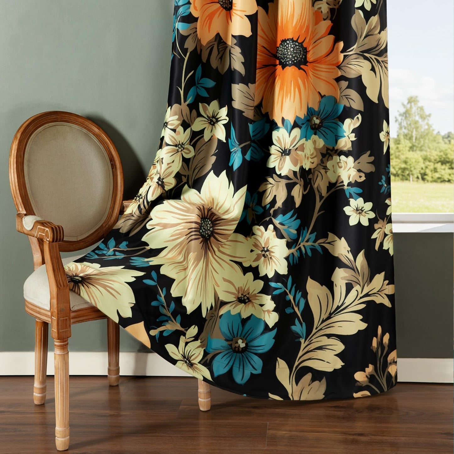 Custom-Made Vintage Floral Print Room Darkening Curtains
