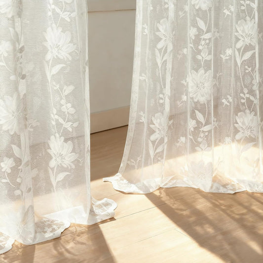 Custom-Made Vintage Floral Embroidered Sheer Curtains