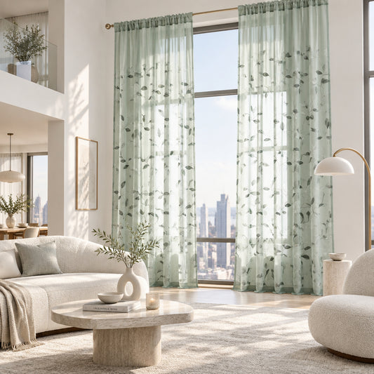 Custom-Made Leaf Embroidered Sheer Curtains
