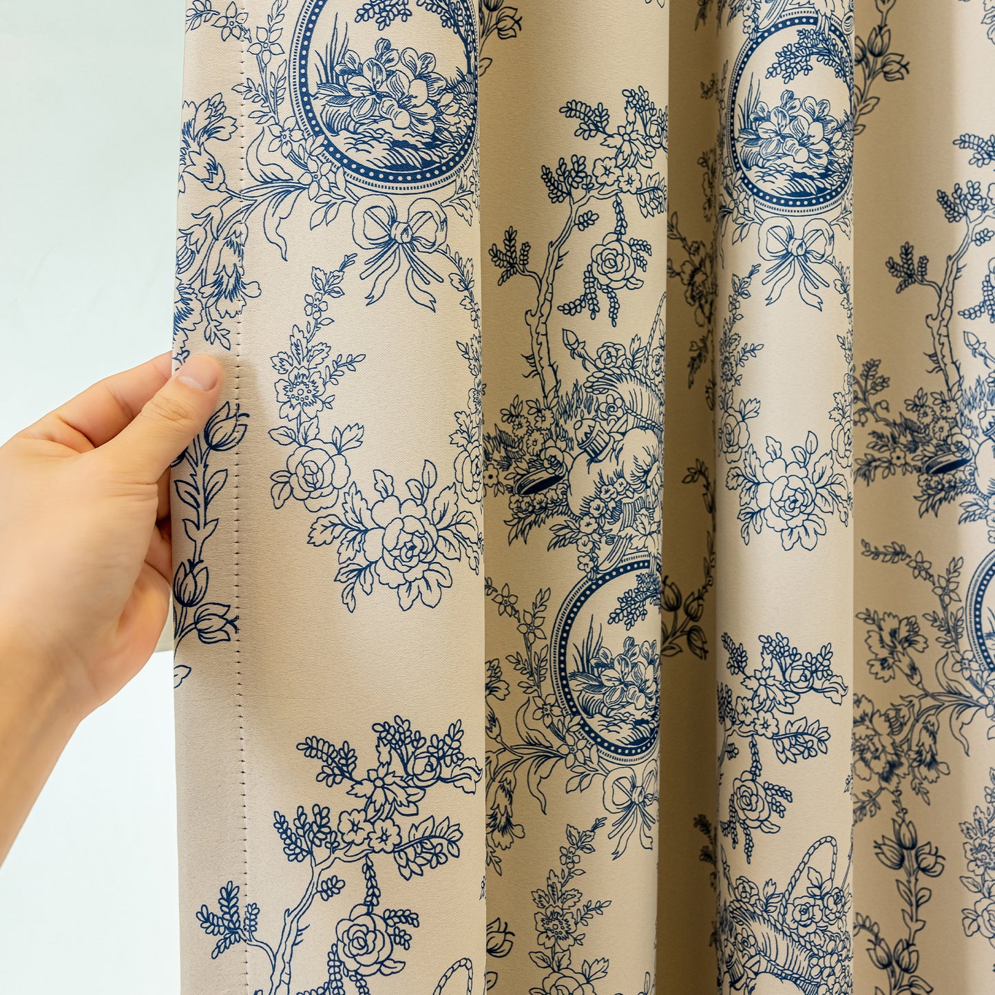 Custom-Made Vintage Floral Toile Room Darkening Curtains