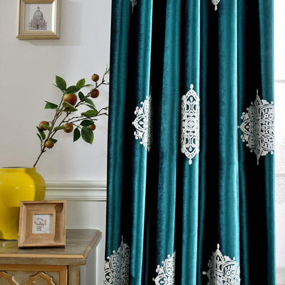 Custom-Made Embroidered Velvet Room Darkening Curtains
