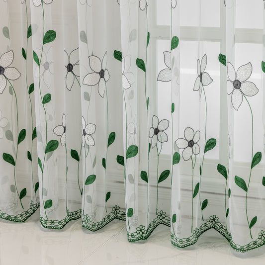 Custom-Made Wild Daisy Embroidered Sheer Curtains