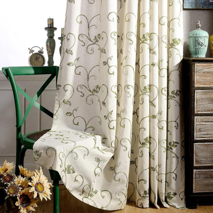Custom-Made Botanical Vine Embroidered Room Darkening Curtains