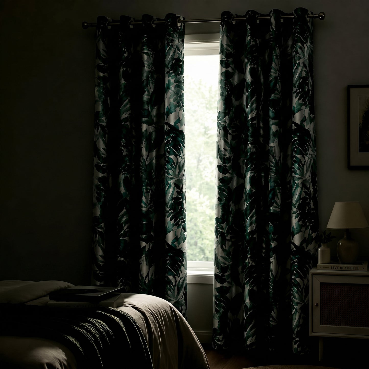 Custom-Made Vintage Leaf Print Room Darkening Curtains