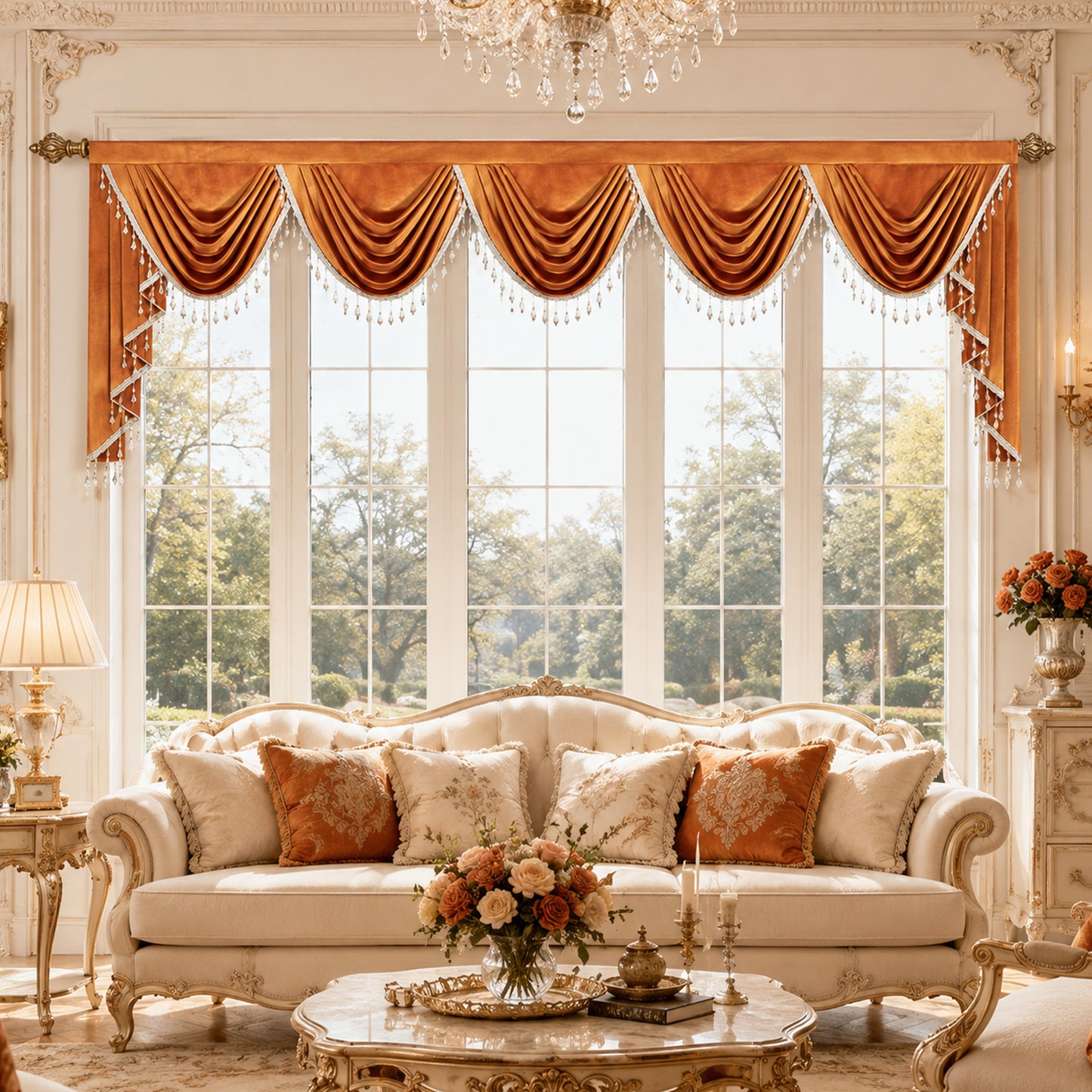 Custom-Made Solid Velvet Waterfall Valance