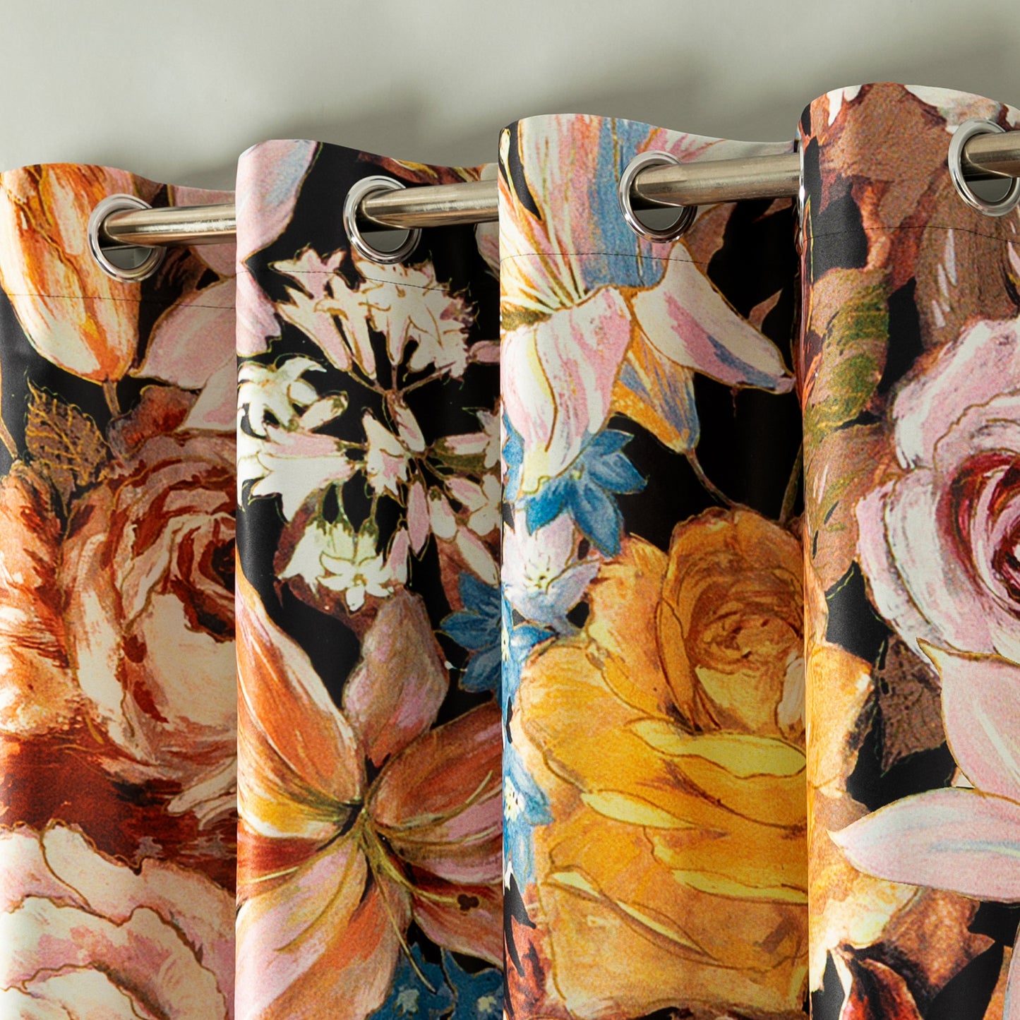 Custom-Made Vintage Floral Print Room Darkening Curtains