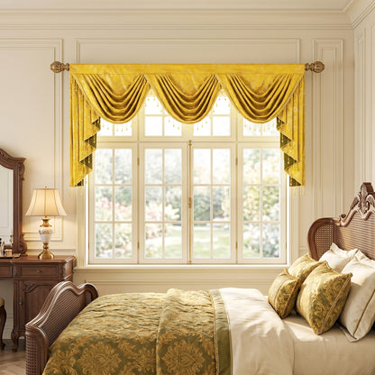 Custom-Made Gold Foil Velvet Waterfall Valance