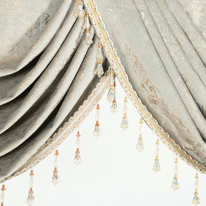 Custom-Made Gold Foil Velvet Waterfall Valance