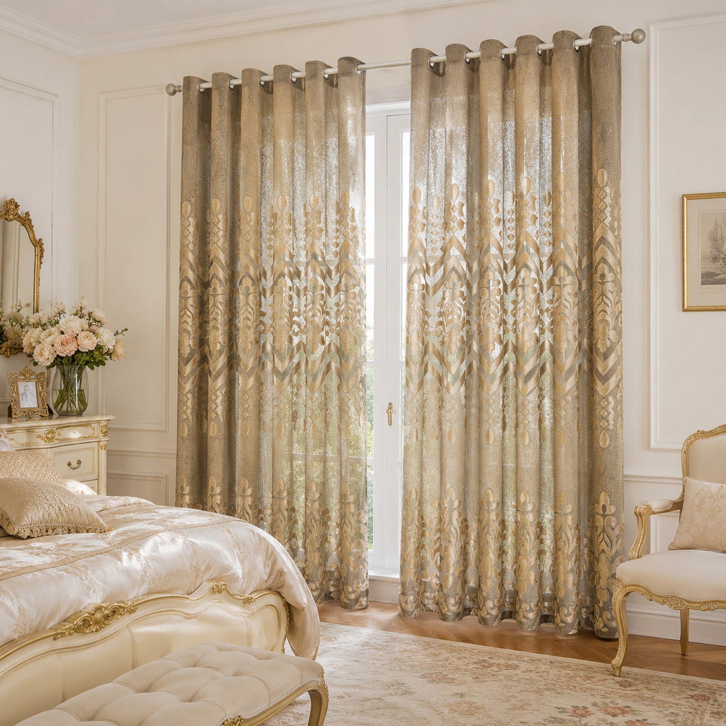 Custom-Made Jacquard Damask Sheer Curtains