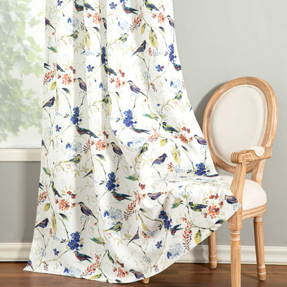 Custom-Made Bird Print Cotton Light Filtering Curtains