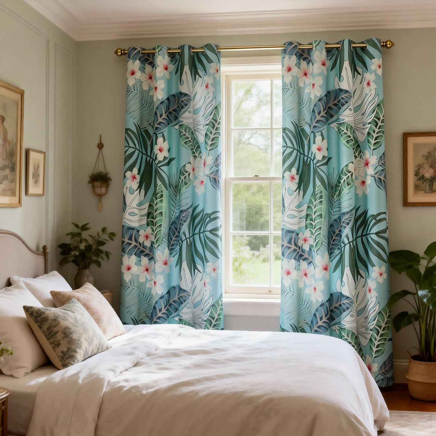 Custom-Made Vintage Floral Print Room Darkening Curtains