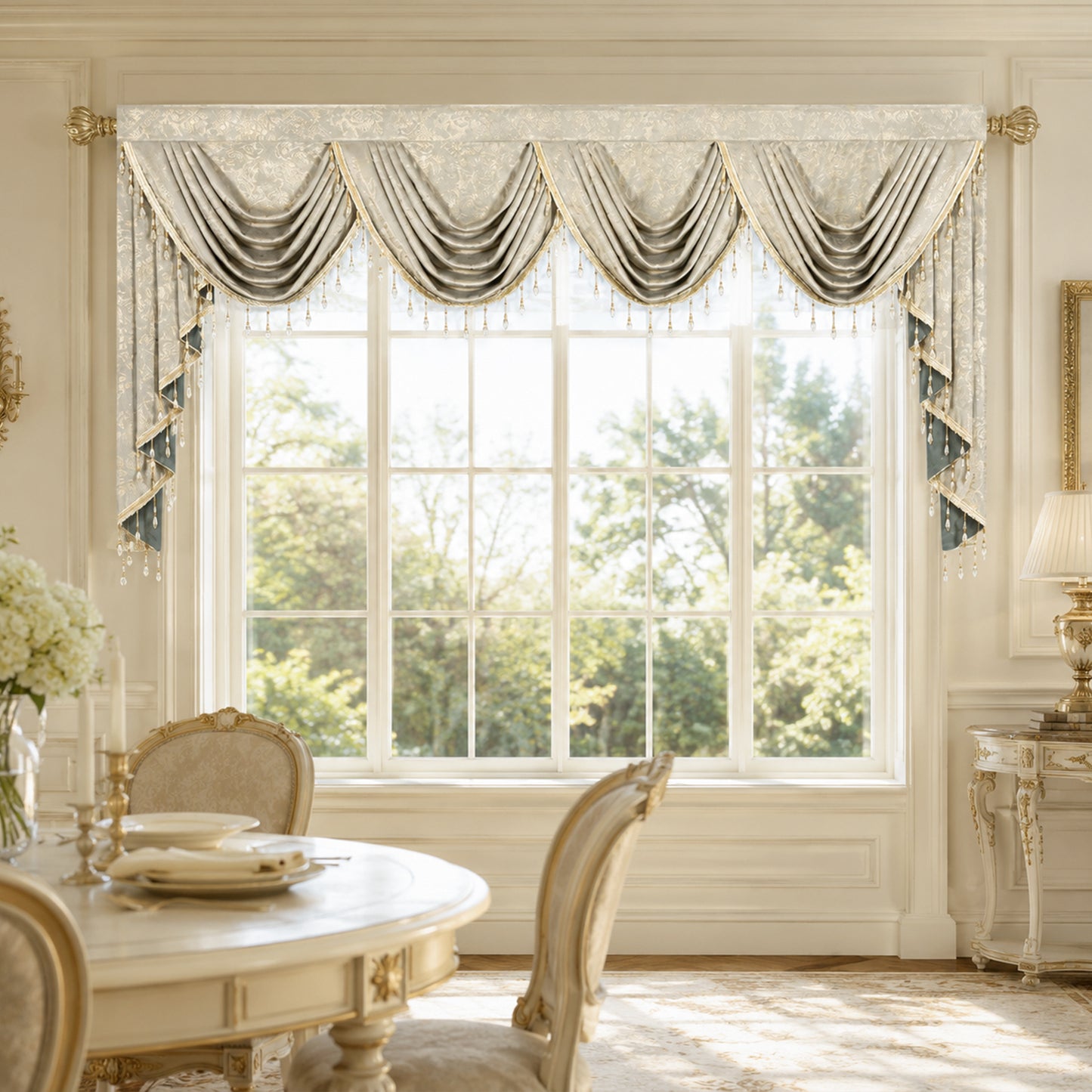 Custom-Made Gold Foil Velvet Waterfall Valance