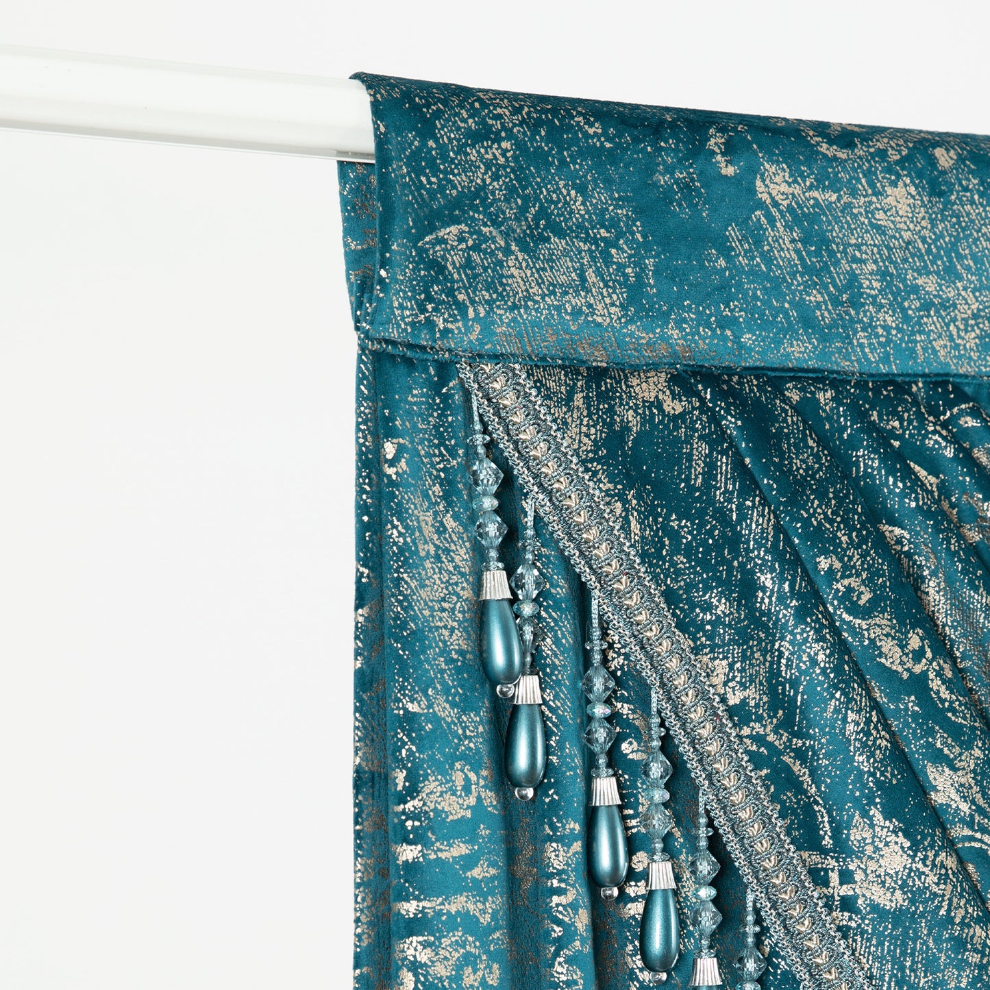Custom-Made Gold Foil Velvet Waterfall Valance