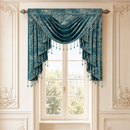 Custom-Made Gold Foil Velvet Waterfall Valance
