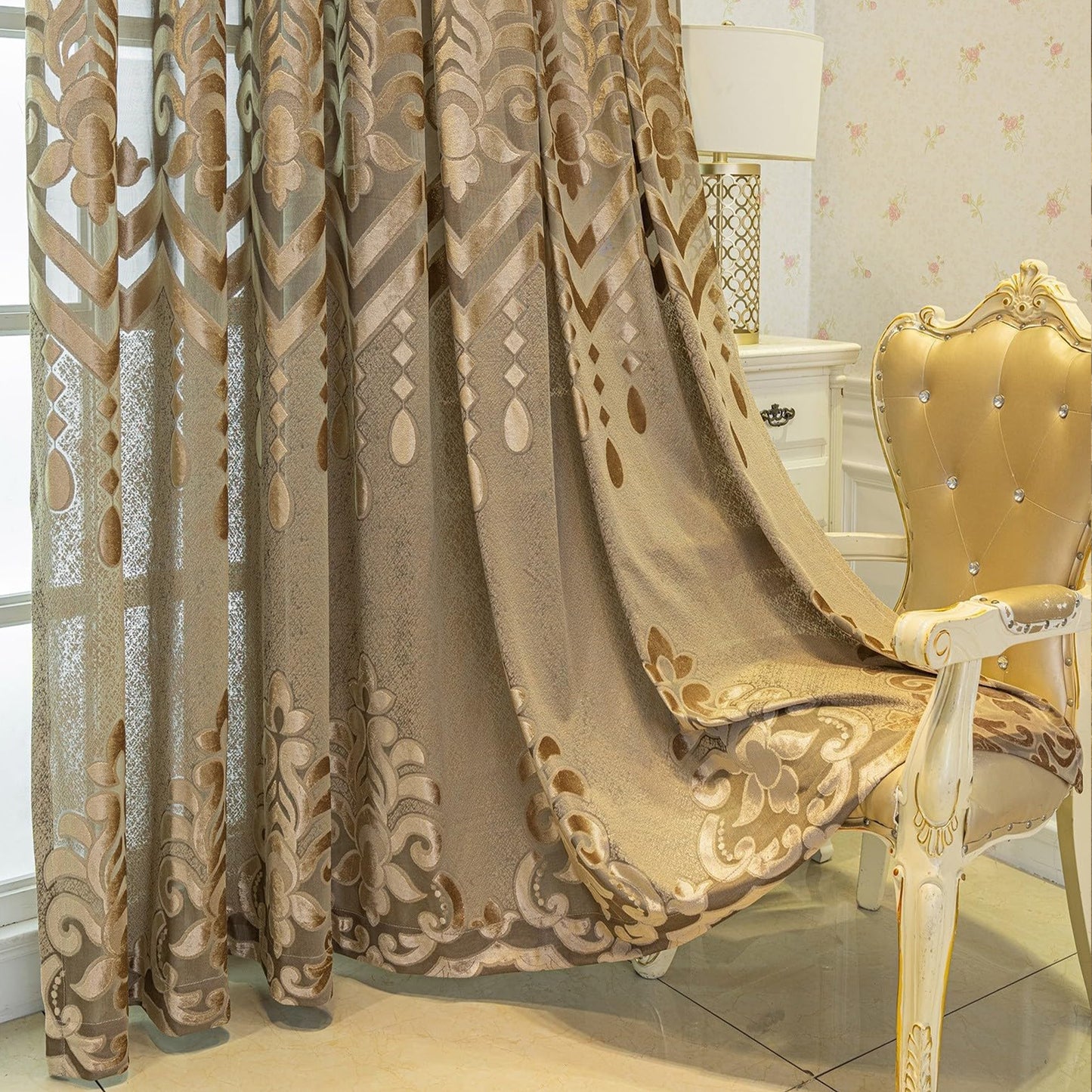 Custom-Made Jacquard Damask Sheer Curtains