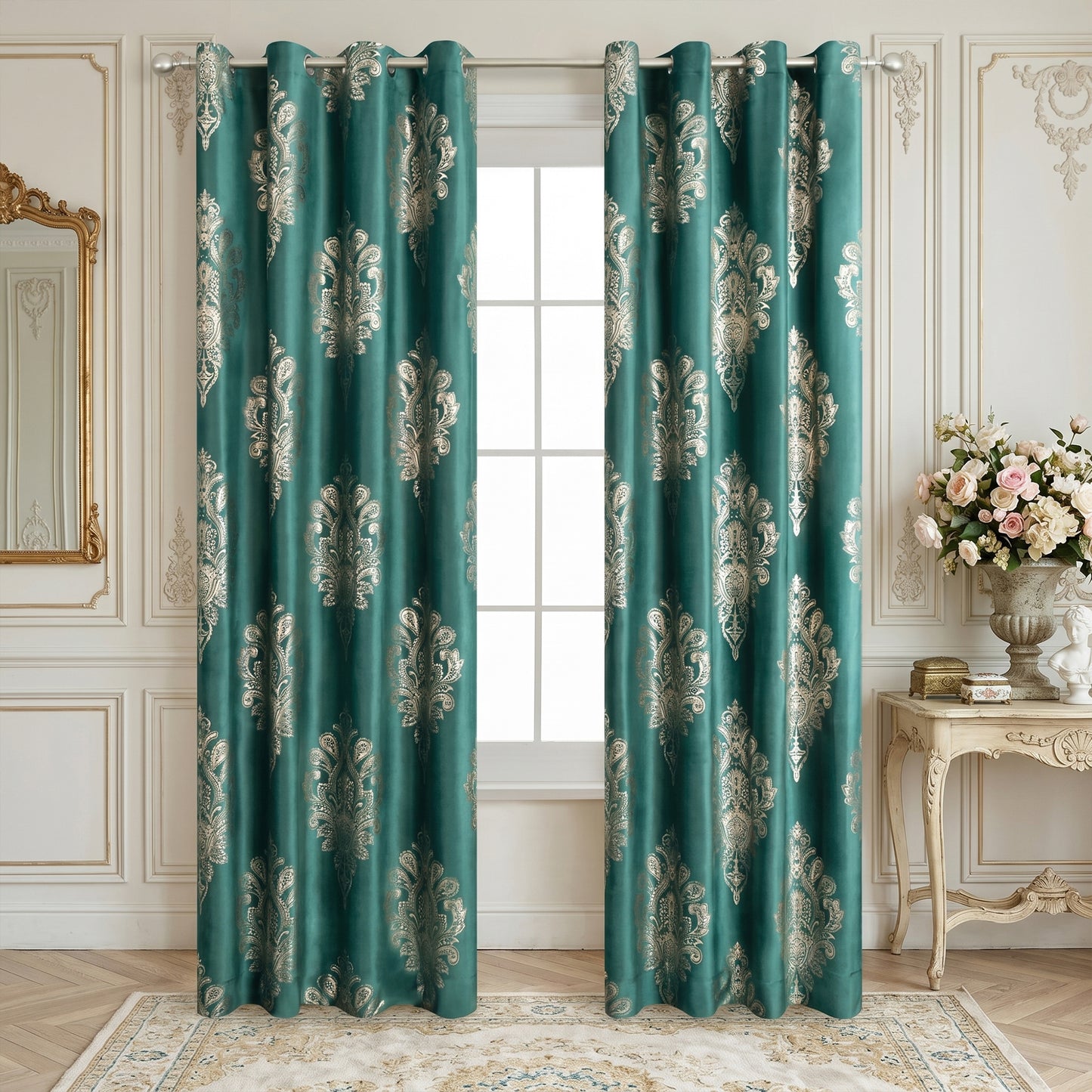 Custom-Made Vintage Gold Foil Velvet Room Darkening Curtains