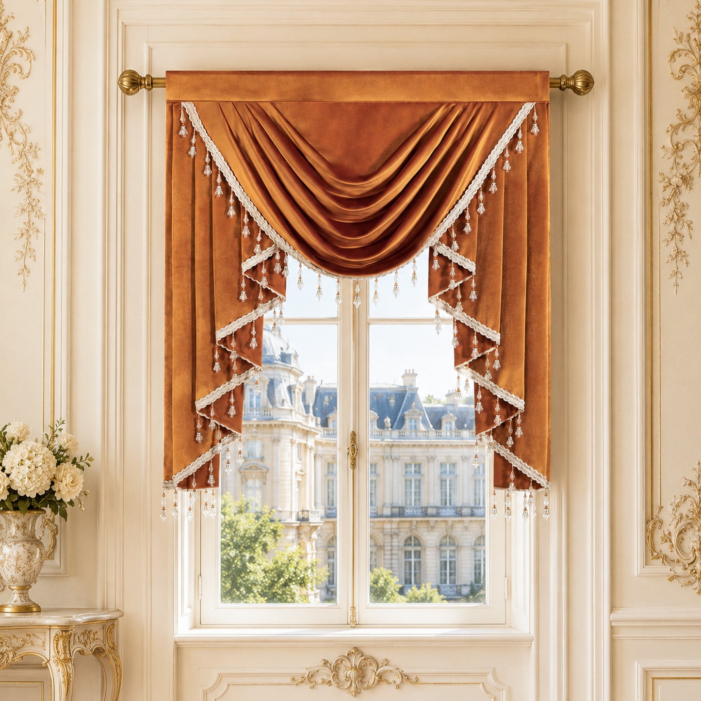 Custom-Made Solid Velvet Waterfall Valance