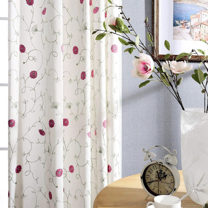 Custom-Made Botanical Vine Embroidered Linen Light Filtering Curtains
