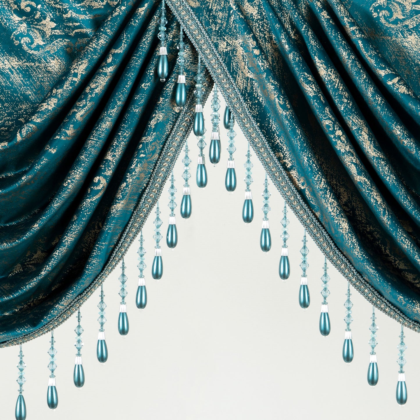 Custom-Made Gold Foil Velvet Waterfall Valance