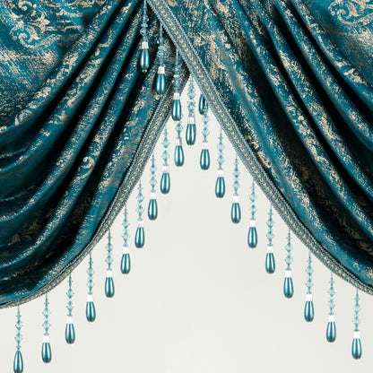 Custom-Made Gold Foil Velvet Waterfall Valance