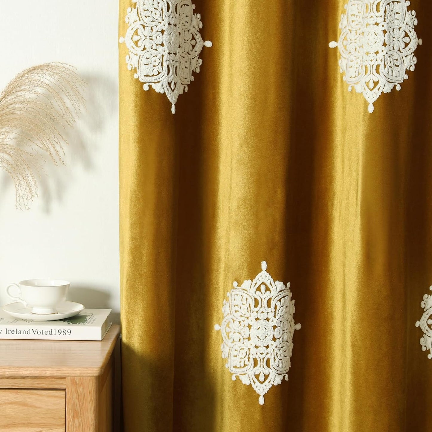 Custom-Made Embroidered Velvet Room Darkening Curtains