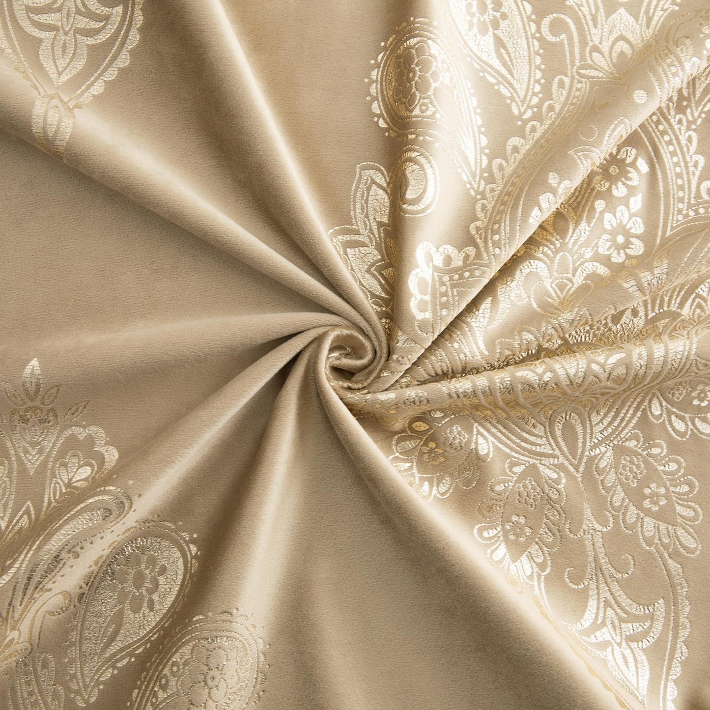 Custom-Made Vintage Gold Foil Velvet Room Darkening Curtains