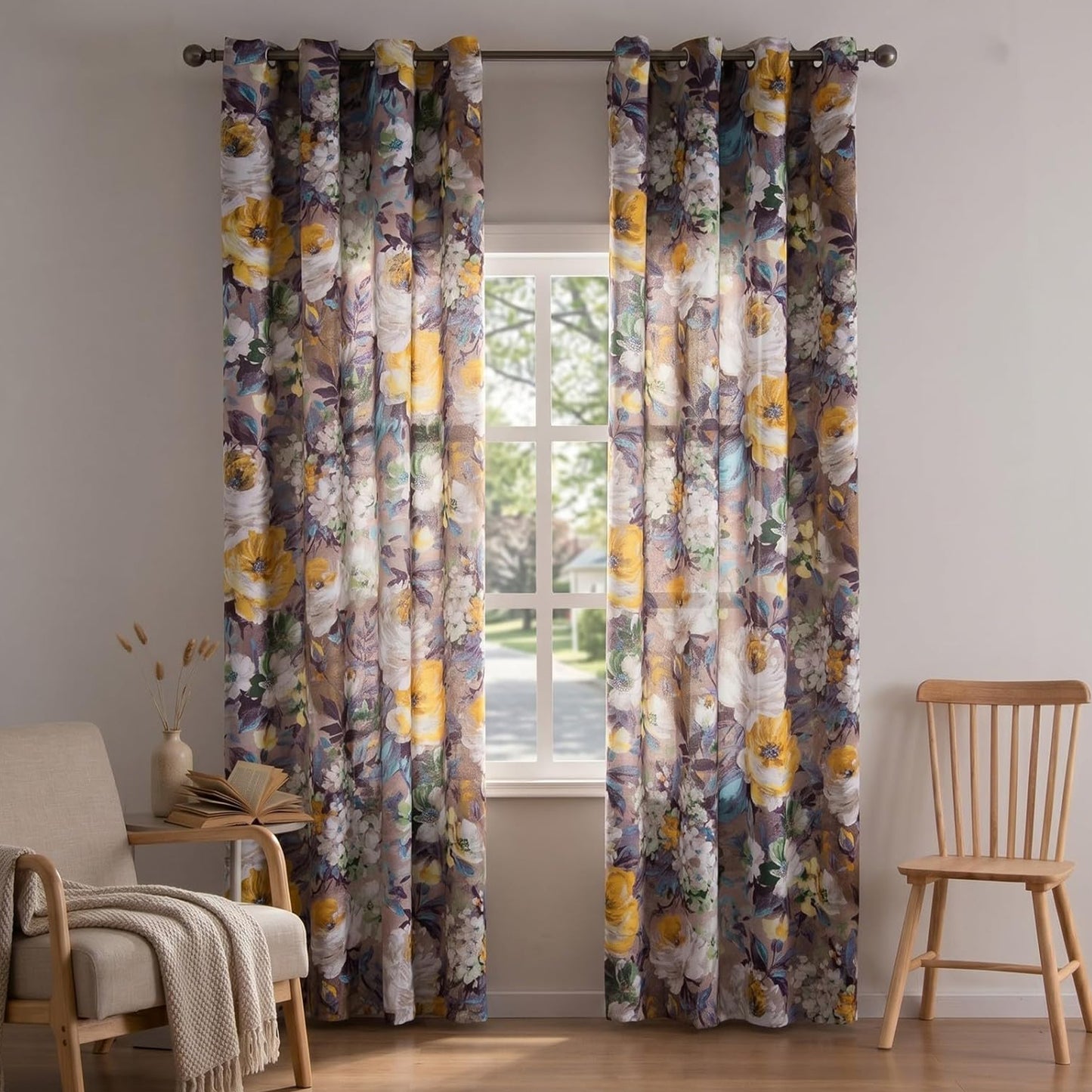 Custom-Made Vintage Large Floral Print Room Darkening Curtains