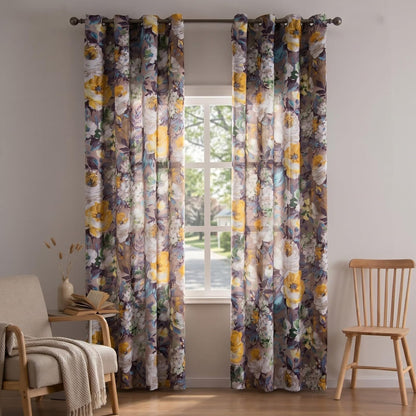 Custom-Made Vintage Large Floral Print Room Darkening Curtains