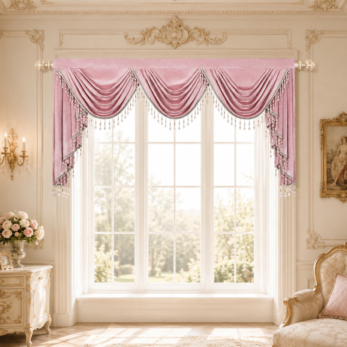 Custom-Made Solid Velvet Waterfall Valance