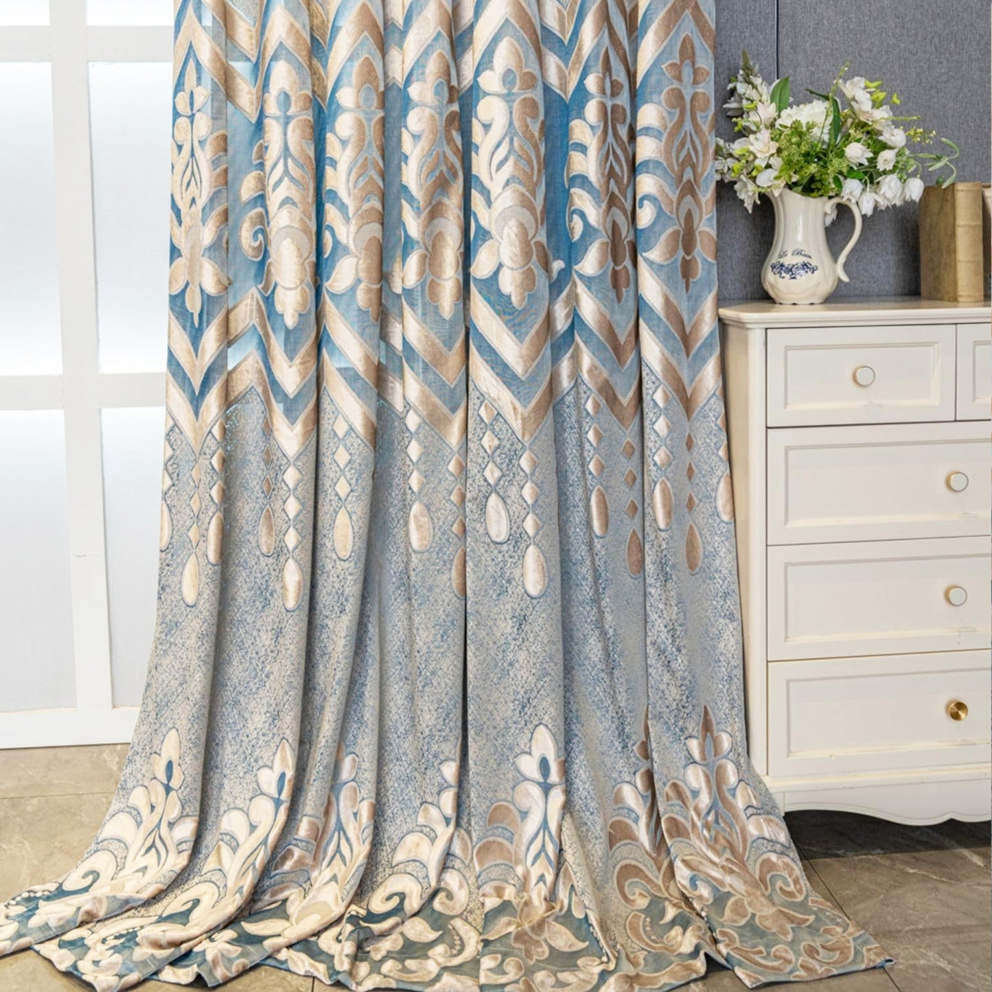 Custom-Made Jacquard Damask Sheer Curtains