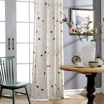 Custom-Made Botanical Vine Embroidered Linen Light Filtering Curtains