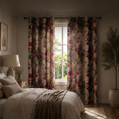 Custom-Made Vintage Large Floral Print Room Darkening Curtains