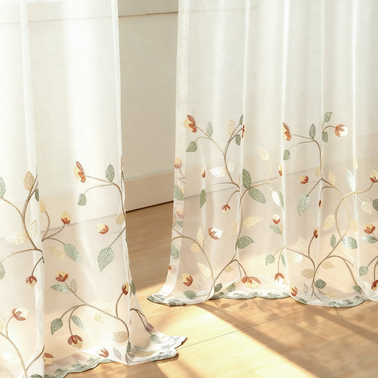 Custom-Made Botanical Vine Embroidered Sheer Curtains