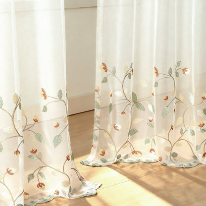 Custom-Made Botanical Vine Embroidered Sheer Curtains