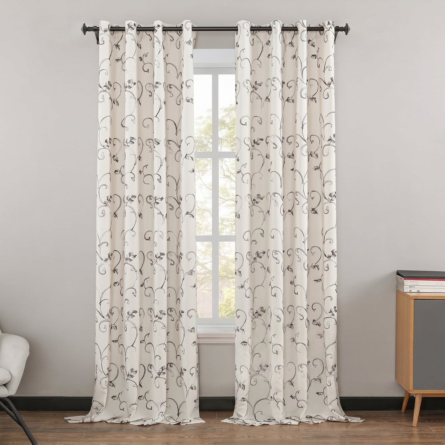 Custom-Made Botanical Vine Embroidered Room Darkening Curtains