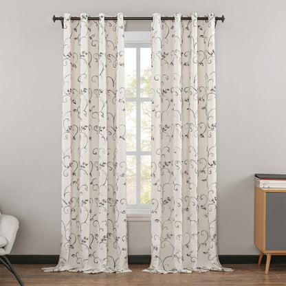 Custom-Made Botanical Vine Embroidered Room Darkening Curtains