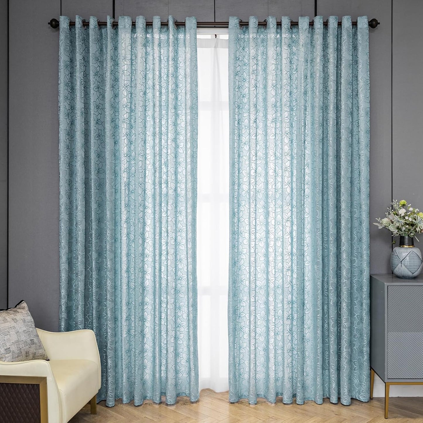 Custom-Made Country Style Floral Jacquard Sheer Curtains