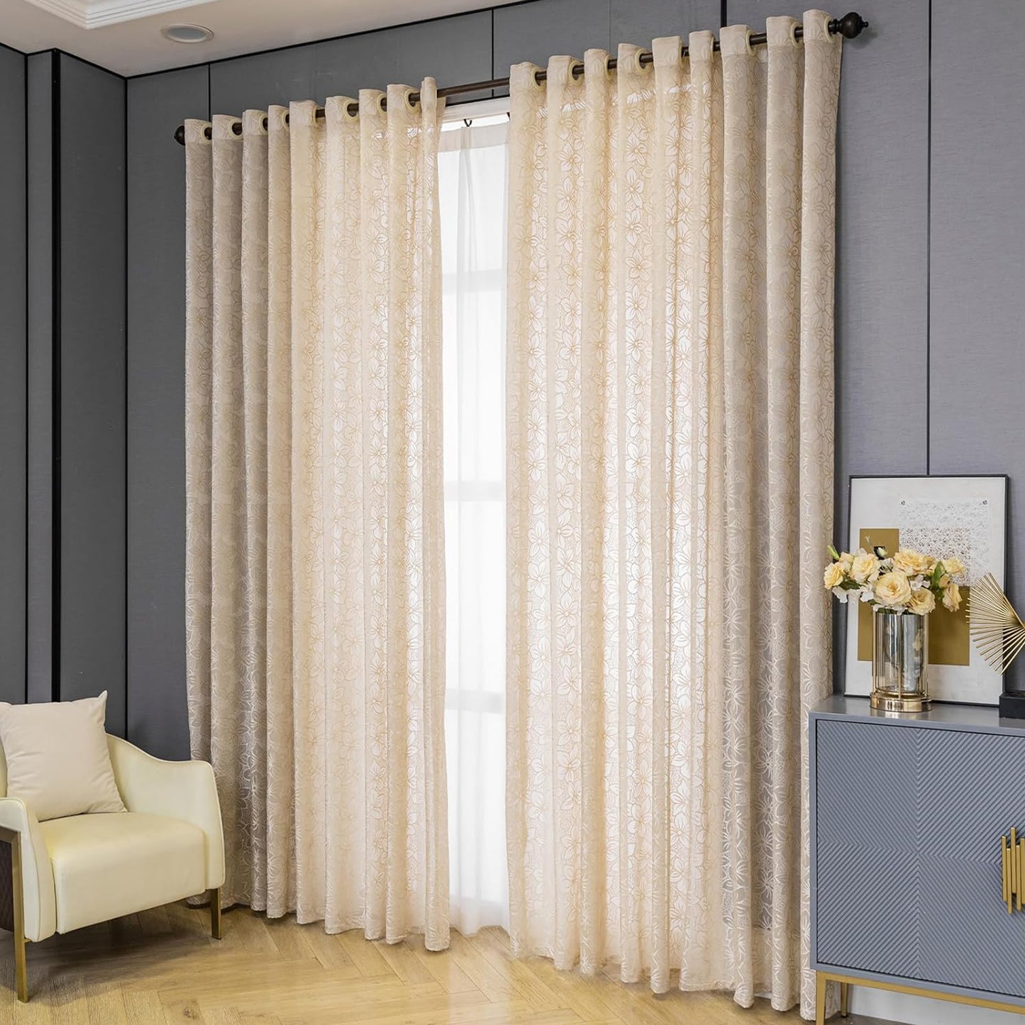 Custom-Made Country Style Floral Jacquard Sheer Curtains