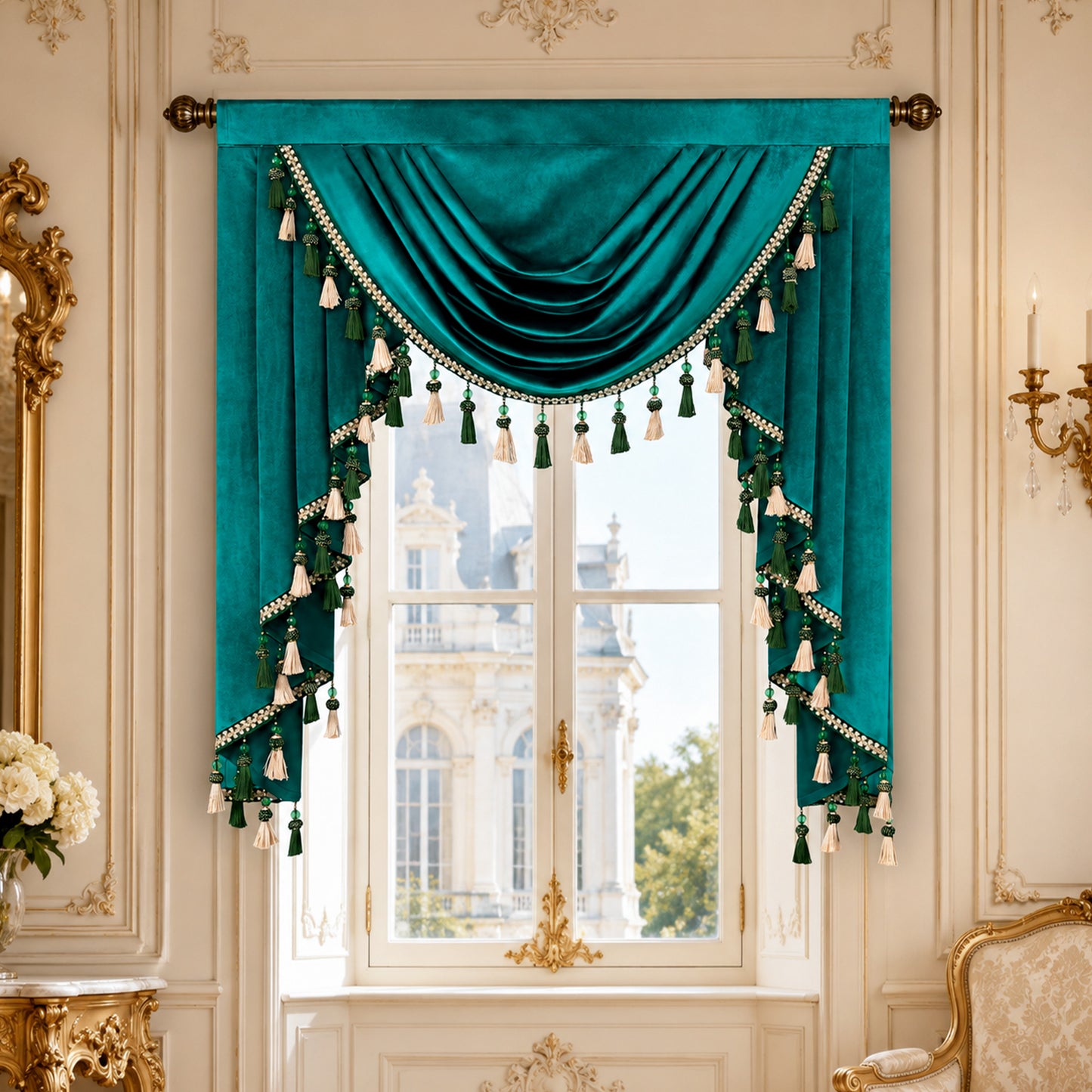 Custom-Made Solid Velvet Waterfall Valance