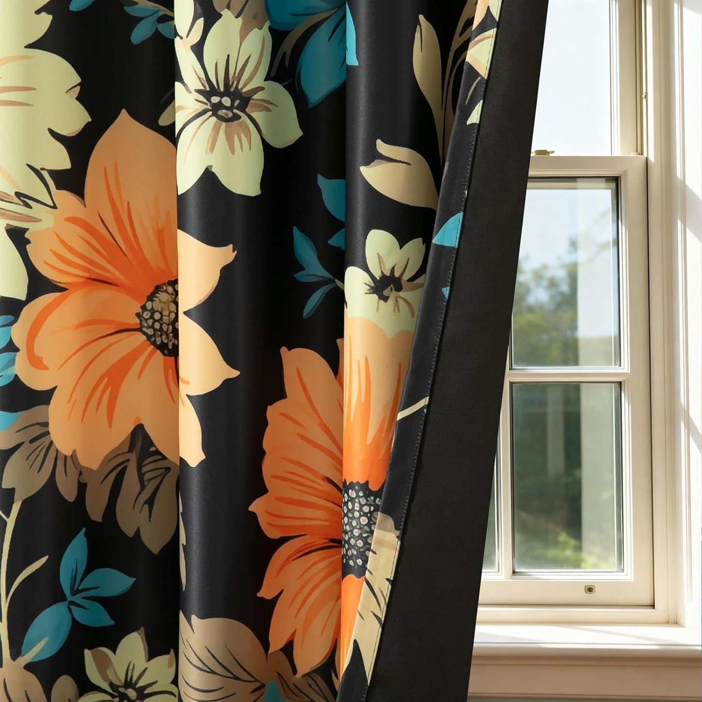 Custom-Made Vintage Floral Print Room Darkening Curtains