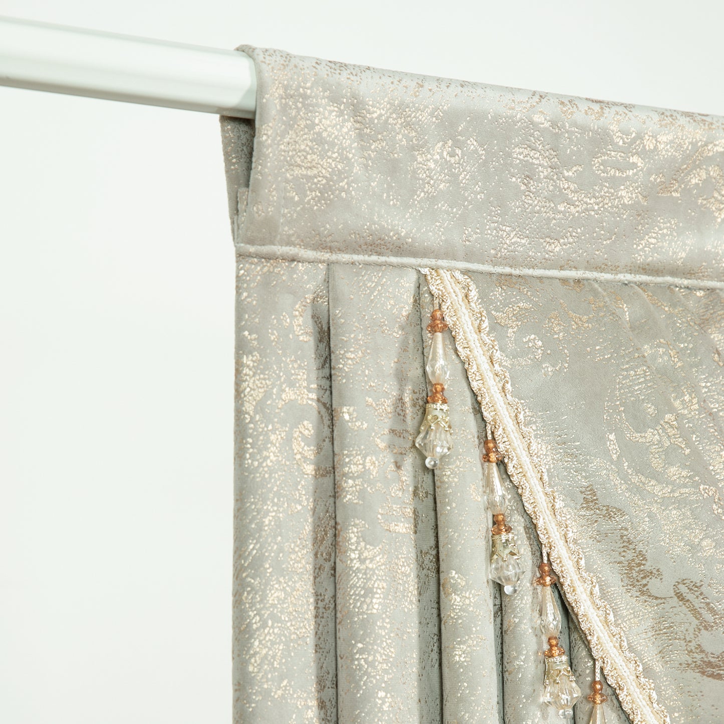 Custom-Made Gold Foil Velvet Waterfall Valance