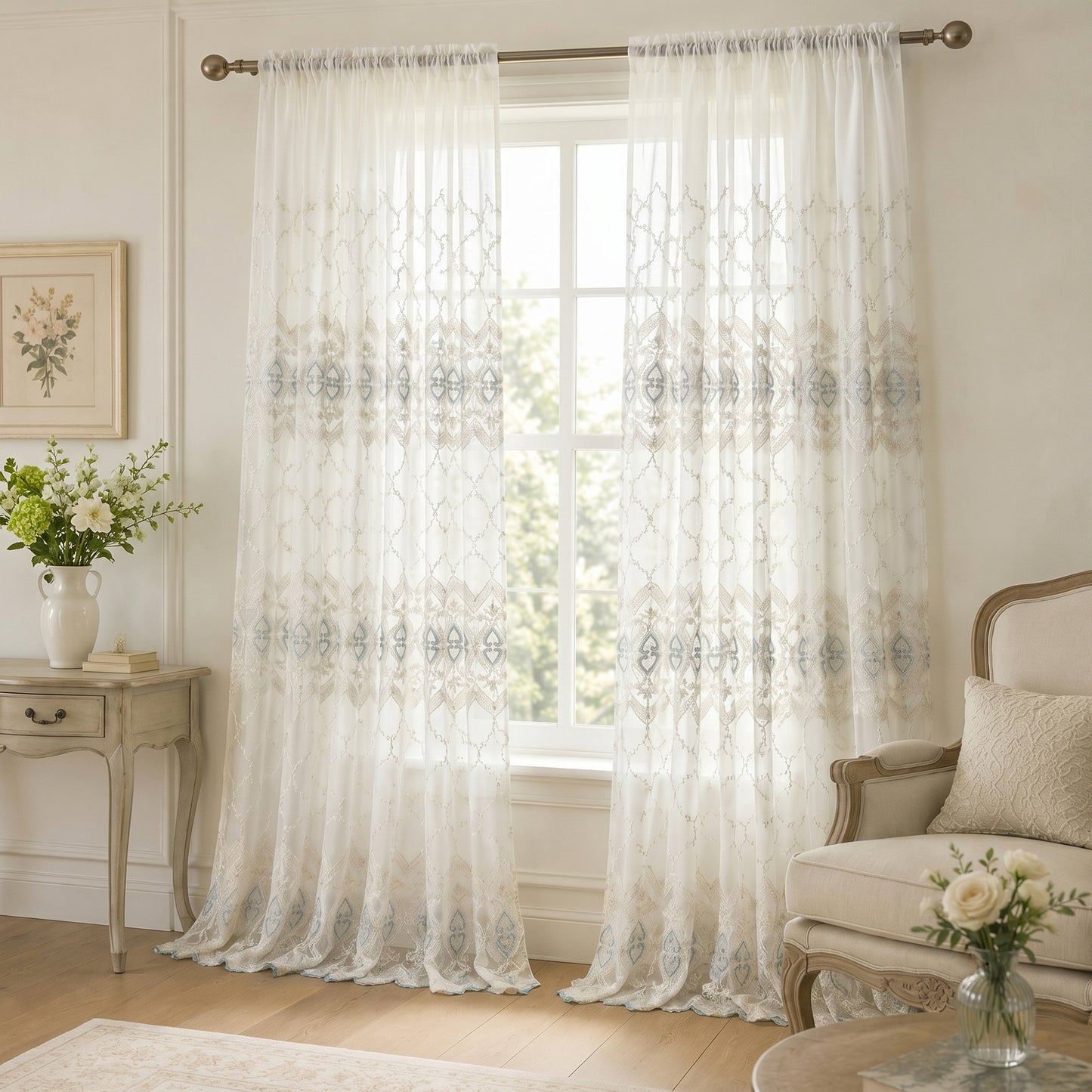 Custom-Made Vintage Light Luxury Embroidered Sheer Curtains