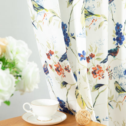 Custom-Made Bird Print Cotton Light Filtering Curtains