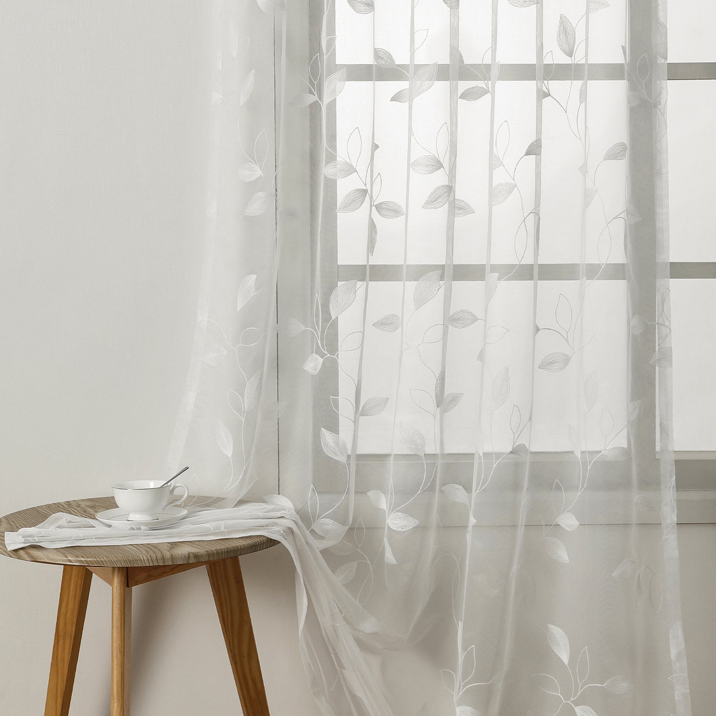 Custom-Made Leaf Embroidered Sheer Curtains
