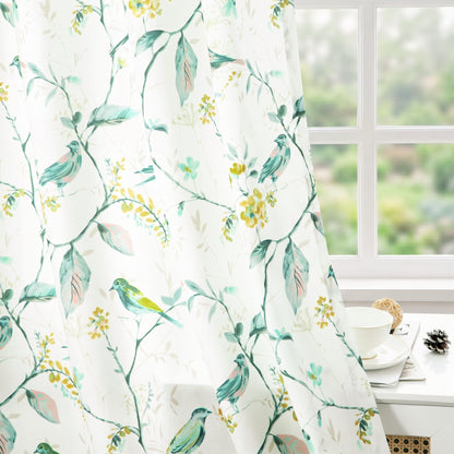 Custom-Made Bird Print Cotton Light Filtering Curtains