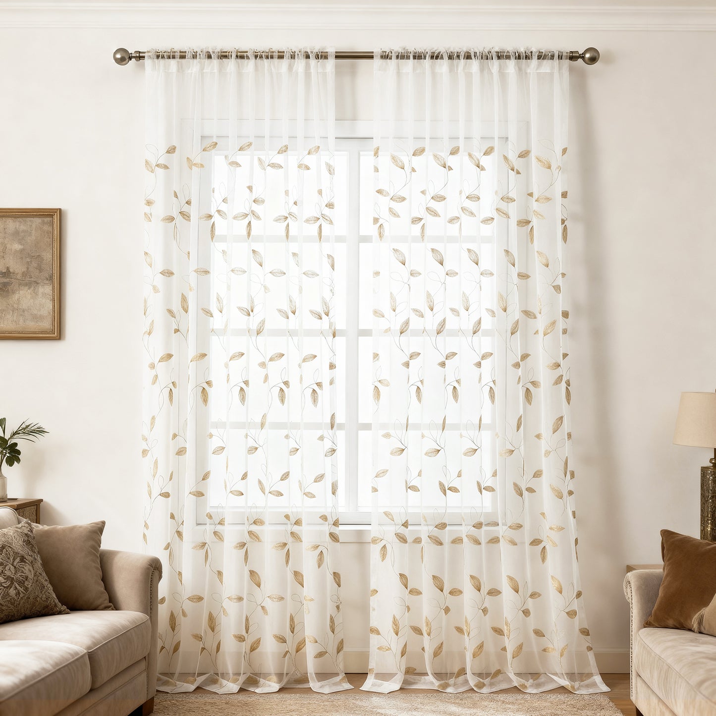 Custom-Made Leaf Embroidered Sheer Curtains