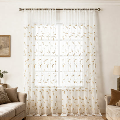 Custom-Made Leaf Embroidered Sheer Curtains